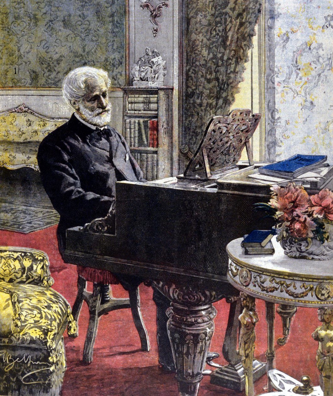 1899年、ミラノでのジュゼッペ・ヴェルディ（イラスト：Achille Beltrame）。 作： アキレ・ベルトラーメ