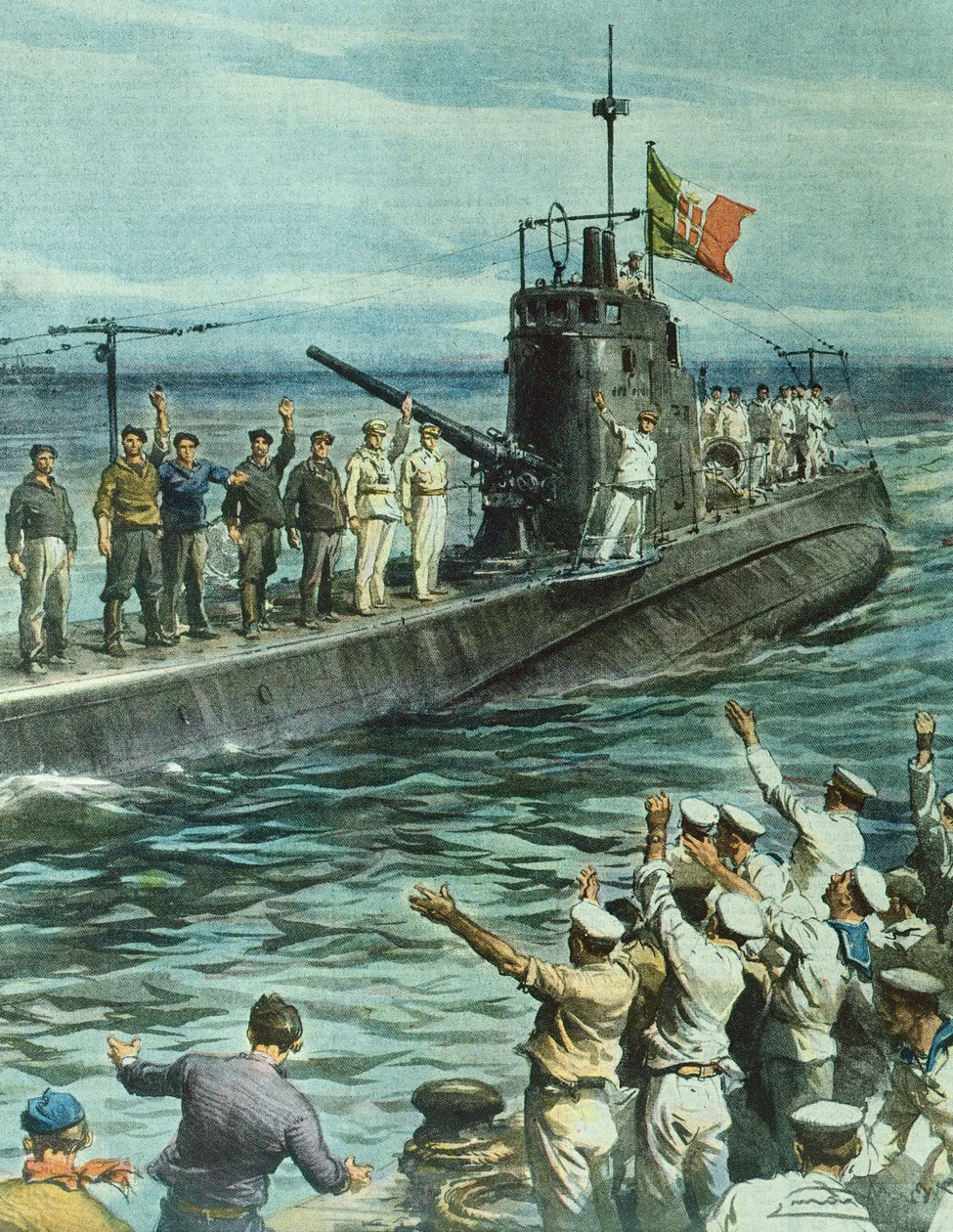基地に戻る潜水艦（9月7日 作： アキレ・ベルトラーメ
