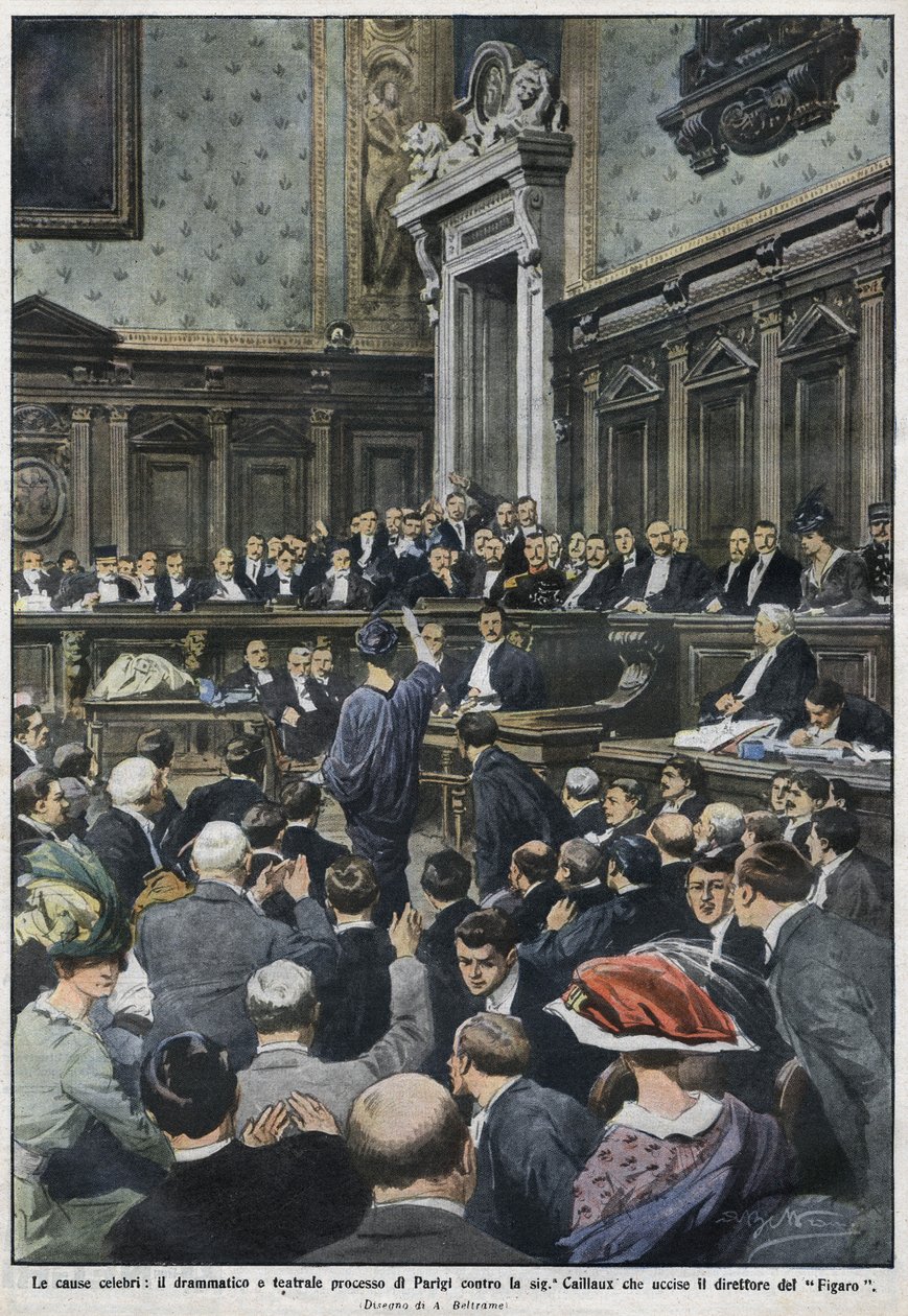 The grand procés: フィガロのディレクターを殺害したCaillaux夫人によるパリでの大規模なプロセ。"La Domenica del Corriere"、1914年11月22日から29日まで。 作： アキレ・ベルトラーメ