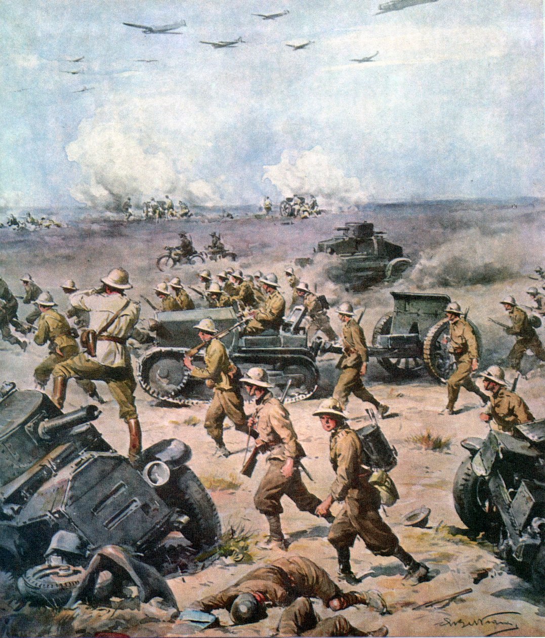 第二次世界大戦-1940年北アフリカ戦線-イタリア軍のエギプト侵攻（La Domenica del Corriere 1940年9月22日 作： アキレ・ベルトラーメ