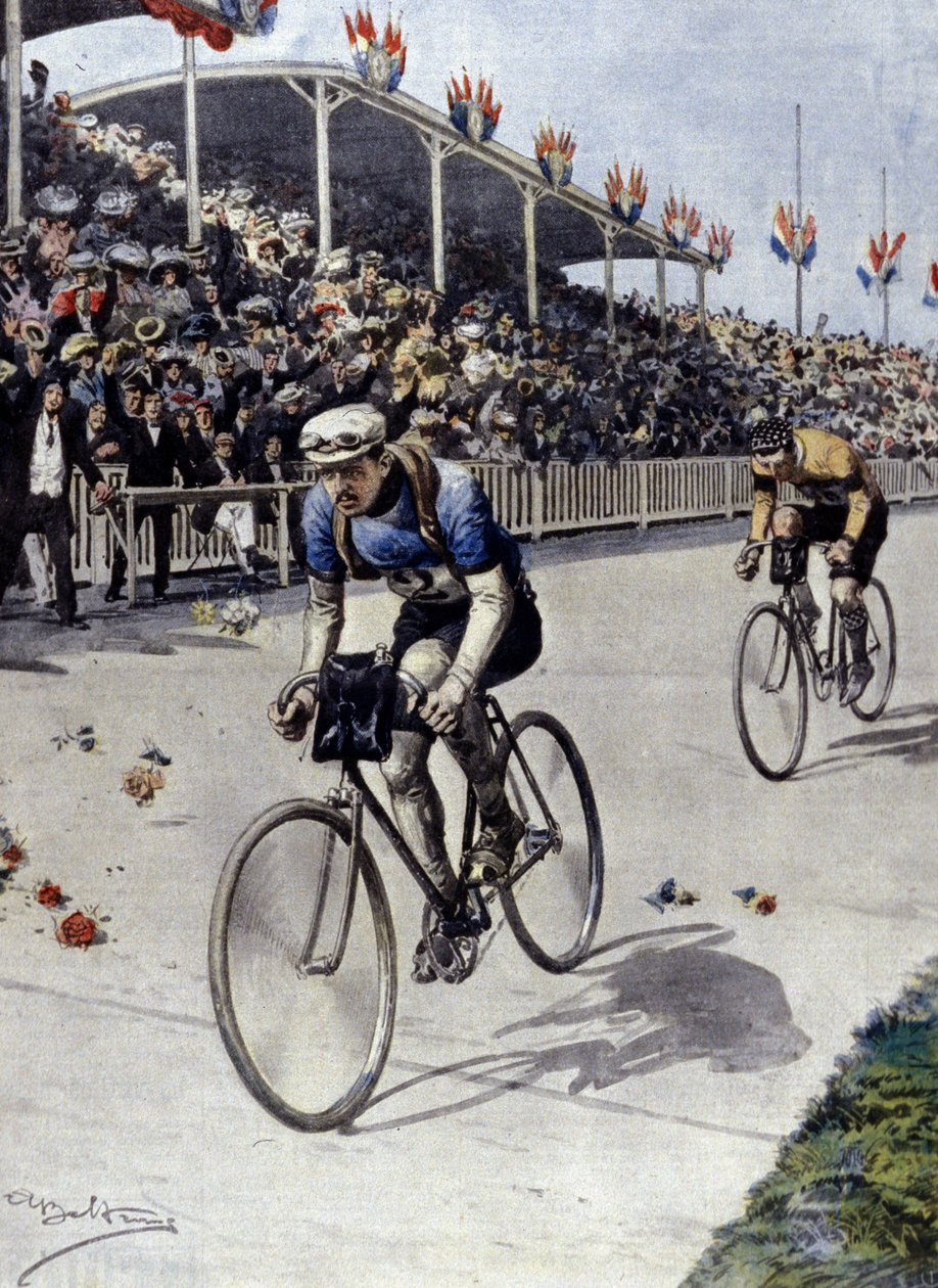 1908年のツール・ド・フランスで優勝した自転車競技のピエール・ブルトン。 作： アキレ・ベルトラーメ