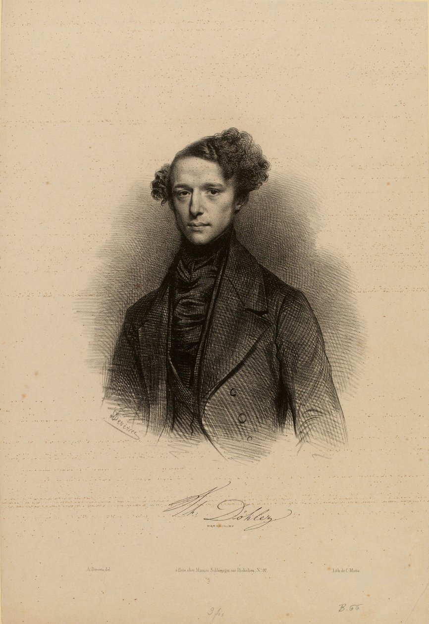 作曲家 Theodor Döhler 1814-1856 の肖像。 作： アキレ・デベリア