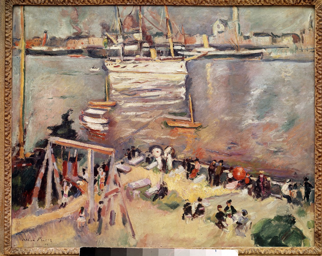 アントワープ港でコルベットに乗り込む オーソン・フリース（1879-1949）による絵画 1906年 個人蔵 作： アキレエミールオトンフリエス