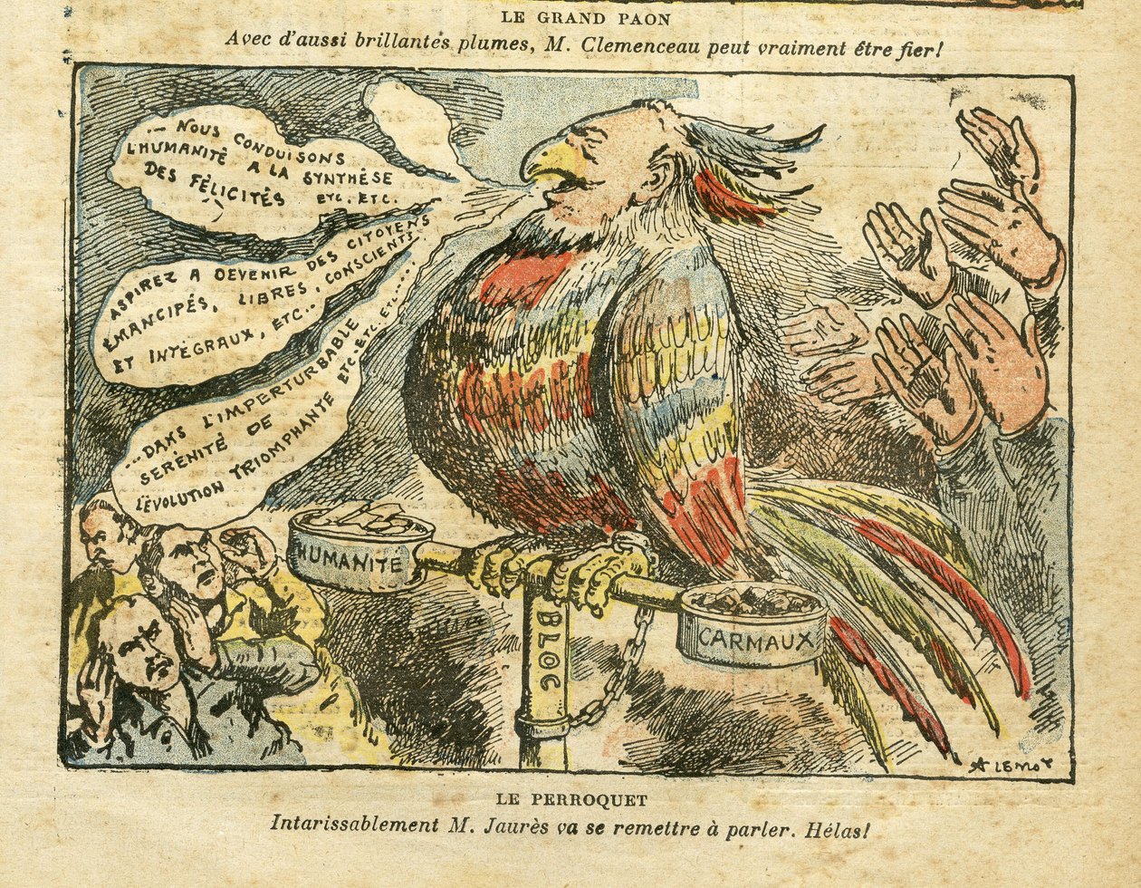 Achille Lemot (1846-1909)によるイラスト（Le Pelerin, 26/01/08） - 偉大なるクジャク - Greve, Socialism, Carmaux, Humanite（日記） - Jaures Jean, Parroquet 作： アキレ・レモット