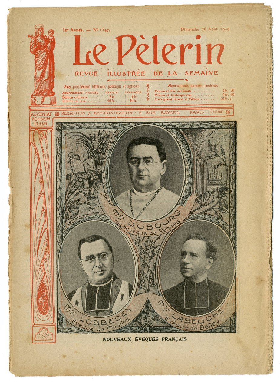 Le Pelerin誌の表紙のためのAchille Lemot (1846-1909)のイラスト、26/08/06 - New English Eveques - 宗教 信仰, カトリック カトリック - Eveques 作： アキレ・レモット