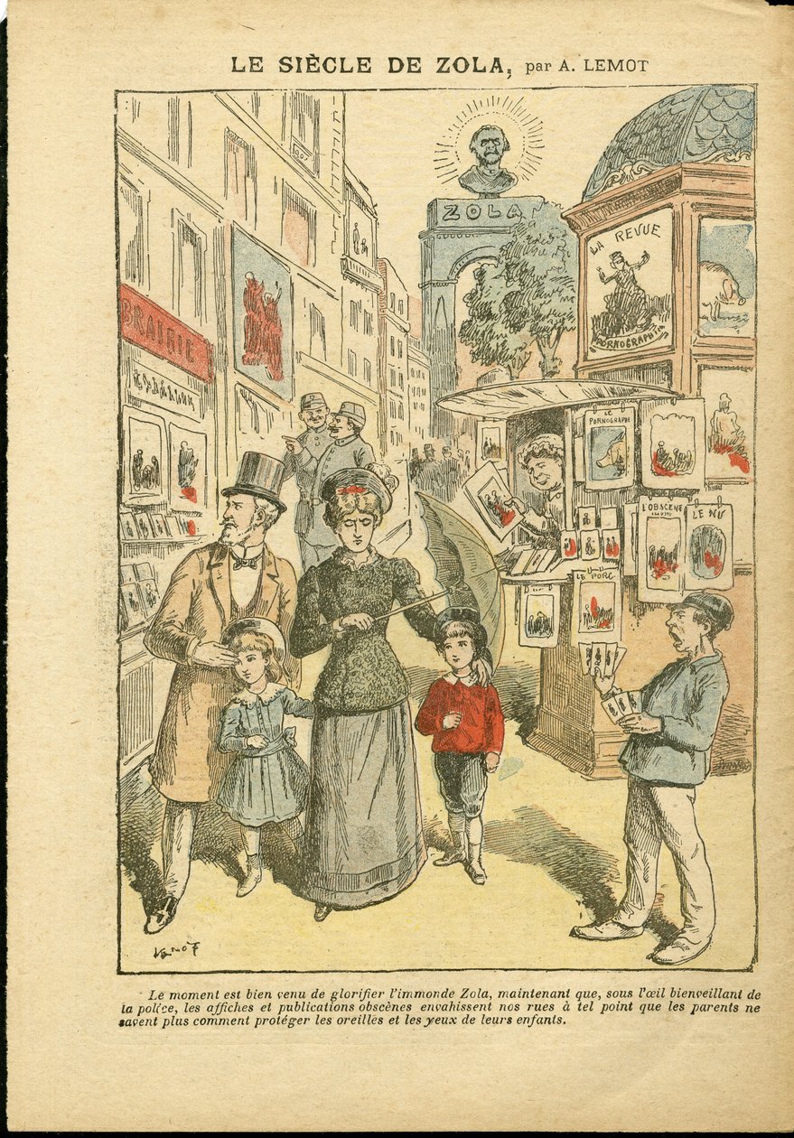 Achille Lemot (1846-1909) のイラスト（Le Pelerin, 03/05/08） - ゾラの世紀 - 宗教 信仰, 家族, ポルノグラフィー, 新聞販売店, カトリック, 路地裏 - Zola Emile 作： アキレ・レモット