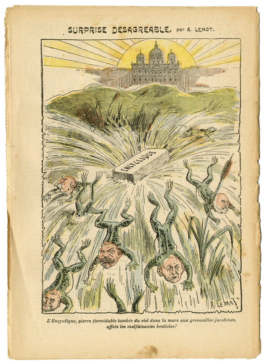 Achille Lemot (1846-1909)のイラスト（Le Pelerin, 26/08/06） - びっくり仰天 - クレリック・反共和国, 宗教 信仰, バチカン, 表現, カトリック カトリック主義 - 回勅 - バトラシアンフロッグ - 動物化 作： アキレ・レモット