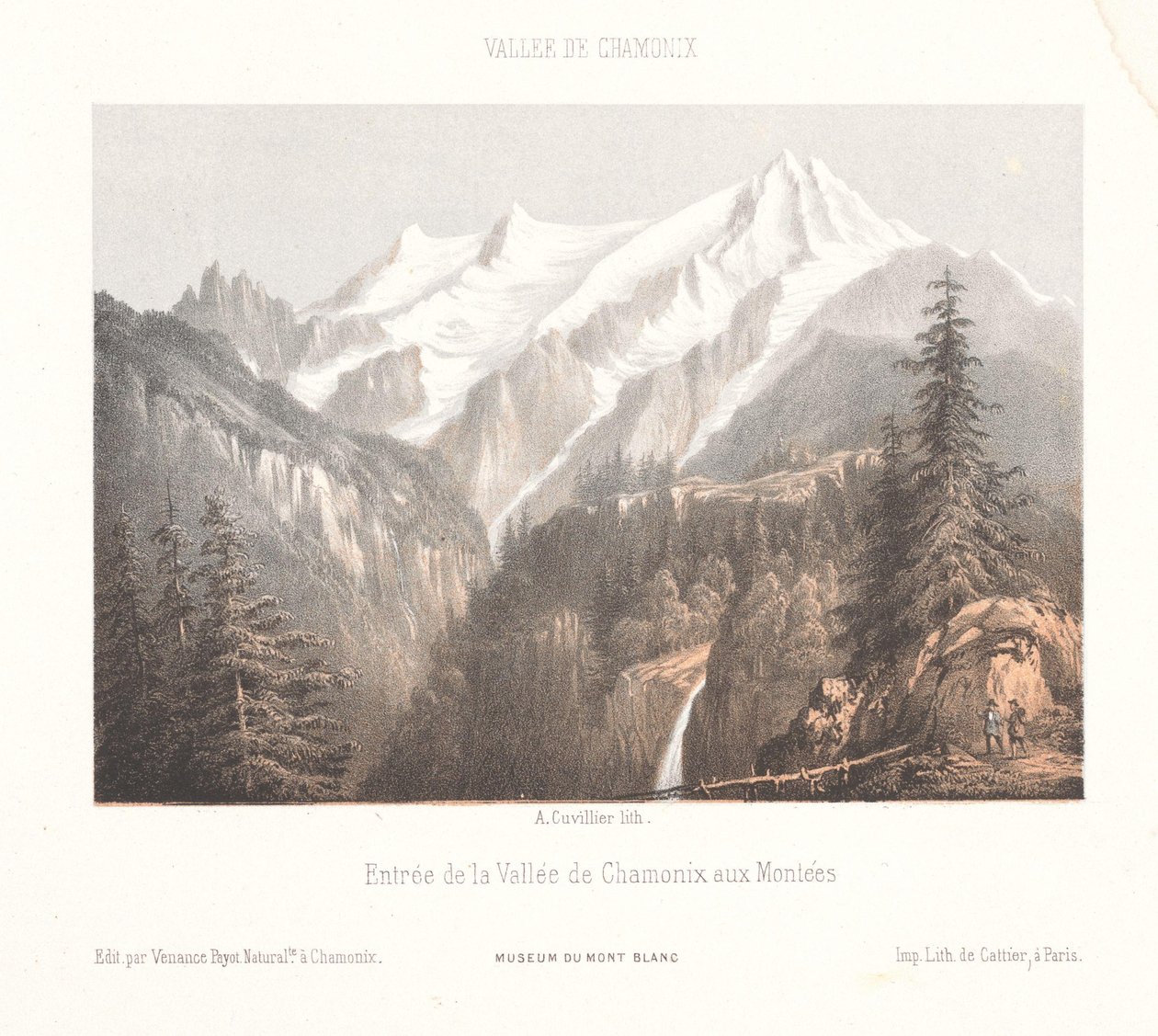 Mer-de-Glace氷河とAiguille du Druのあるシャモニーの眺め Chamonix, le Glacier des Bois, et le Dru (オブジェクトのタイトル) シャモニー・モンブランの思い出（連載タイトル） モンブラン美術館（シリーズタイトル） 作： 広告。 Cuvillier