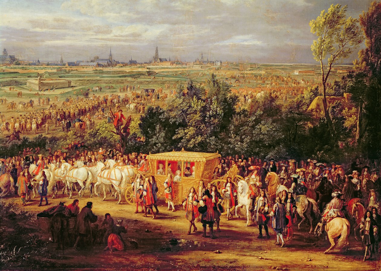 1667年7月30日、オーストリアのルイ14世（1638-1715）とマリーテレーズ（1638-83）のアラスへの進入、1685年頃（159164の詳細） 作： アダム・フランス・ファン・デル・ミューレン