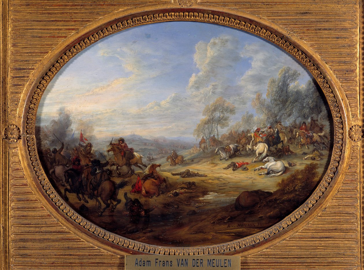 騎兵隊の衝撃 ルイ14世統治下の戦い。アダム・ファン・デル・ミューレン（1632-1690）の絵画 日0.2x0.27m 作： アダム・フランス・ファン・デル・ミューレン