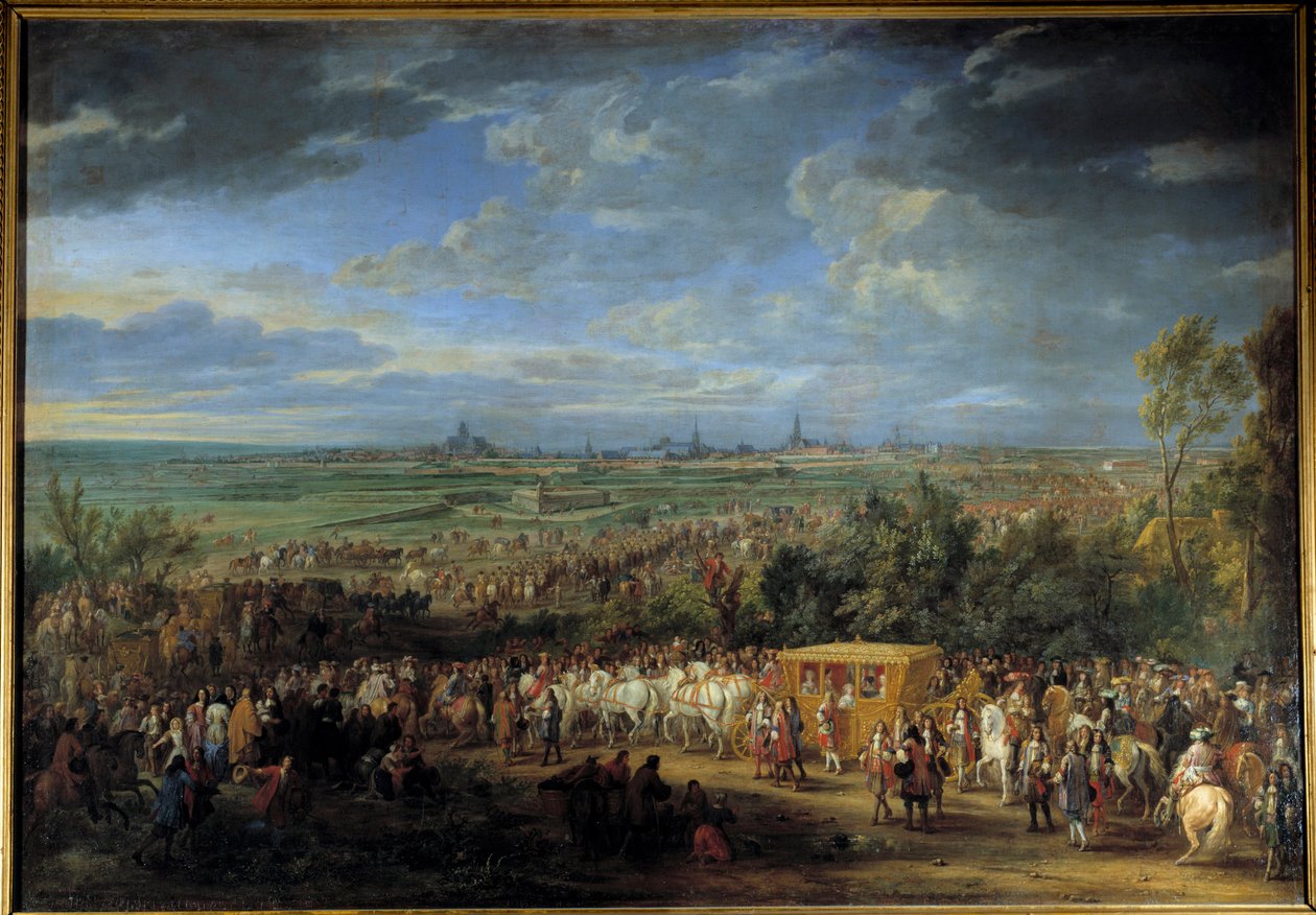 Entre du roi XIV et de la reine Marie Therese le 30 juillet 1667 à Arras" アダム・ファン・デル・ミューレン（1632-1690）の絵画 17世紀の太陽。2,32 x 3,31 m 作： アダム・フランス・ファン・デル・ミューレン