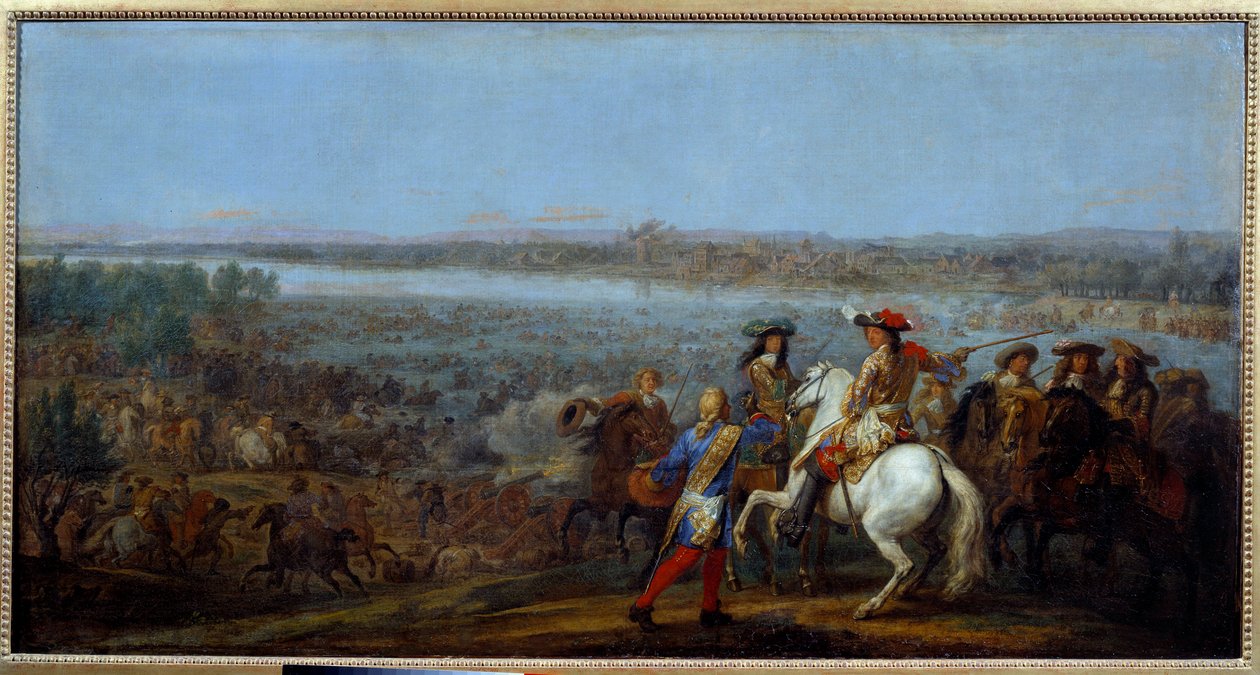 Holländischer Krieg: „Der Übergang über den Rhein am 12.06.1672“ Die Armeen von König Ludwig XIV. (1638-1715) und Louis II. von Bourbon, Prinz von Condé (Grand Condé) (1621-1686) überqueren den Rhein bei Tolhuis von Adam Frans van der Meulen