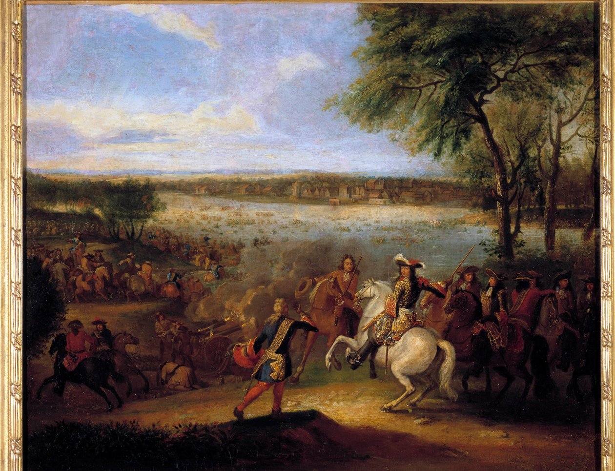 ルイ14世（1638-1715）によるライン川の通過 トルホイスの前 1672年12月7日 アダム・フランツ・ファン・デル・ミューレン（1632-1690）による絵画 日0,6x0,7 m 作： アダム・フランス・ファン・デル・ミューレン