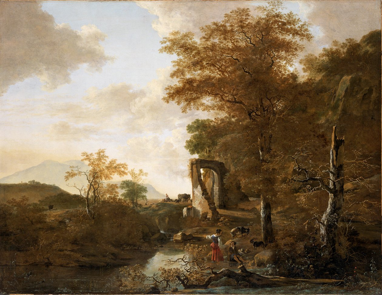 アーチ型ゲートウェイのある風景」、c1654 作： アダム・ピナッカー
