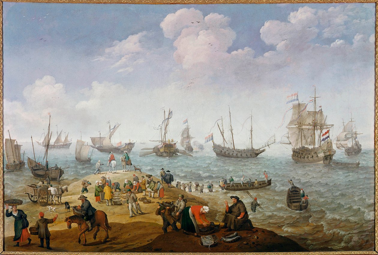 釣りのシーン アダム・ウィラート（1577-1664）の絵画 17世紀 個人蔵 作： アダム・ウィラーツ