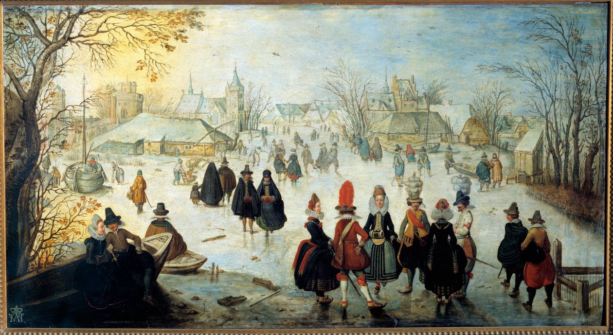 Les skaters アダム・ヴァン・ブリーン(1599-1665)の絵画 17世紀 Sun.0.35×0.65m 作： アダム・ファン・ブリーン