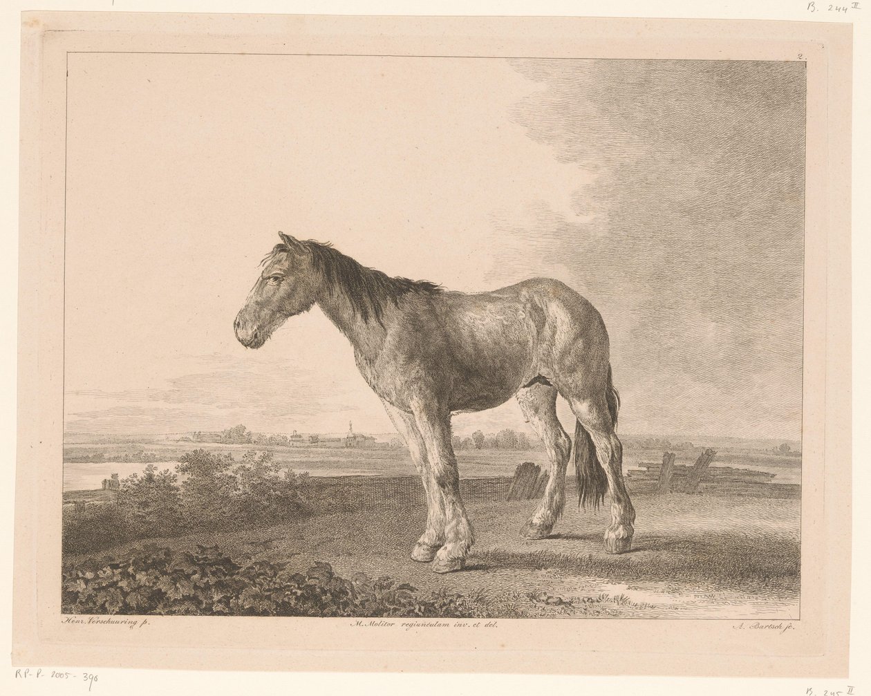 川の風景の中に立って馬 オランダの巨匠による絵画後の動物（シリーズタイトル） Différens animaux gravés d