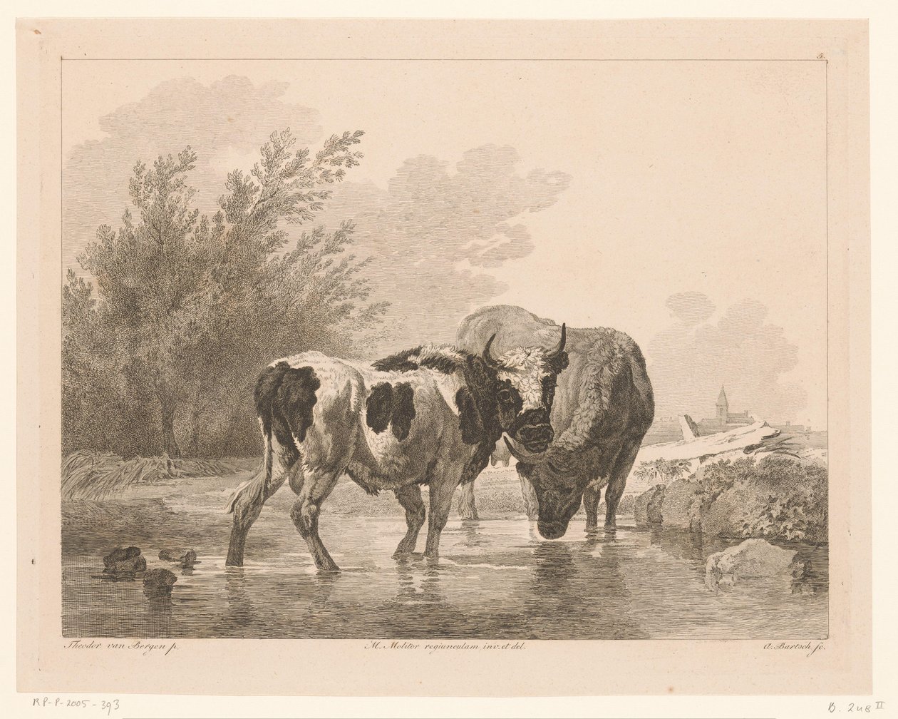 小川の 2 頭の牛 オランダの巨匠による絵画後の動物（シリーズタイトル） Différens animaux gravés d