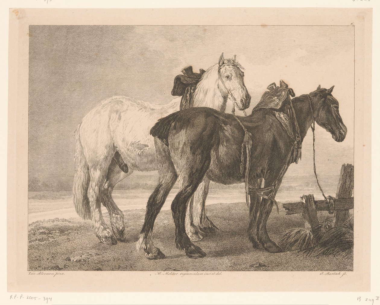 川の風景の中の 2 頭の馬 オランダの巨匠による絵画後の動物（シリーズタイトル） Différens animaux gravés d