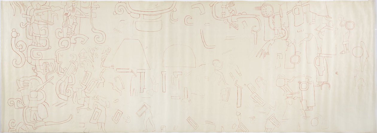 メキシコ、チチェン・イッツァ、ジャガーの上部神殿、北壁の絵画 中央部分（赤インク、黒鉛 作： アデラ・ブレトン