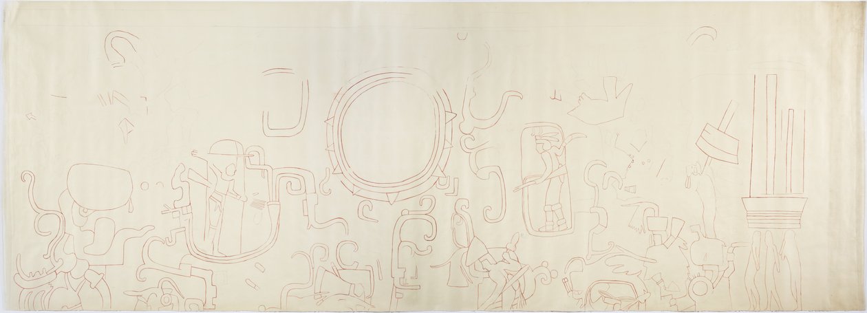 メキシコ、チチェン・イッツァ、ジャガーの上部神殿、北壁からの絵画 北部（赤インク、グラファイト 作： アデラ・ブレトン