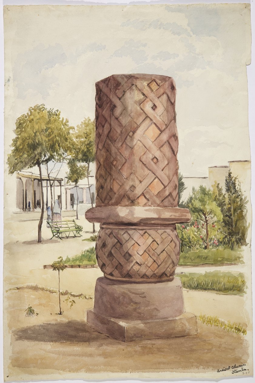 メキシコ、オトゥンバの彫像や柱（水彩画 作： アデラ・ブレトン