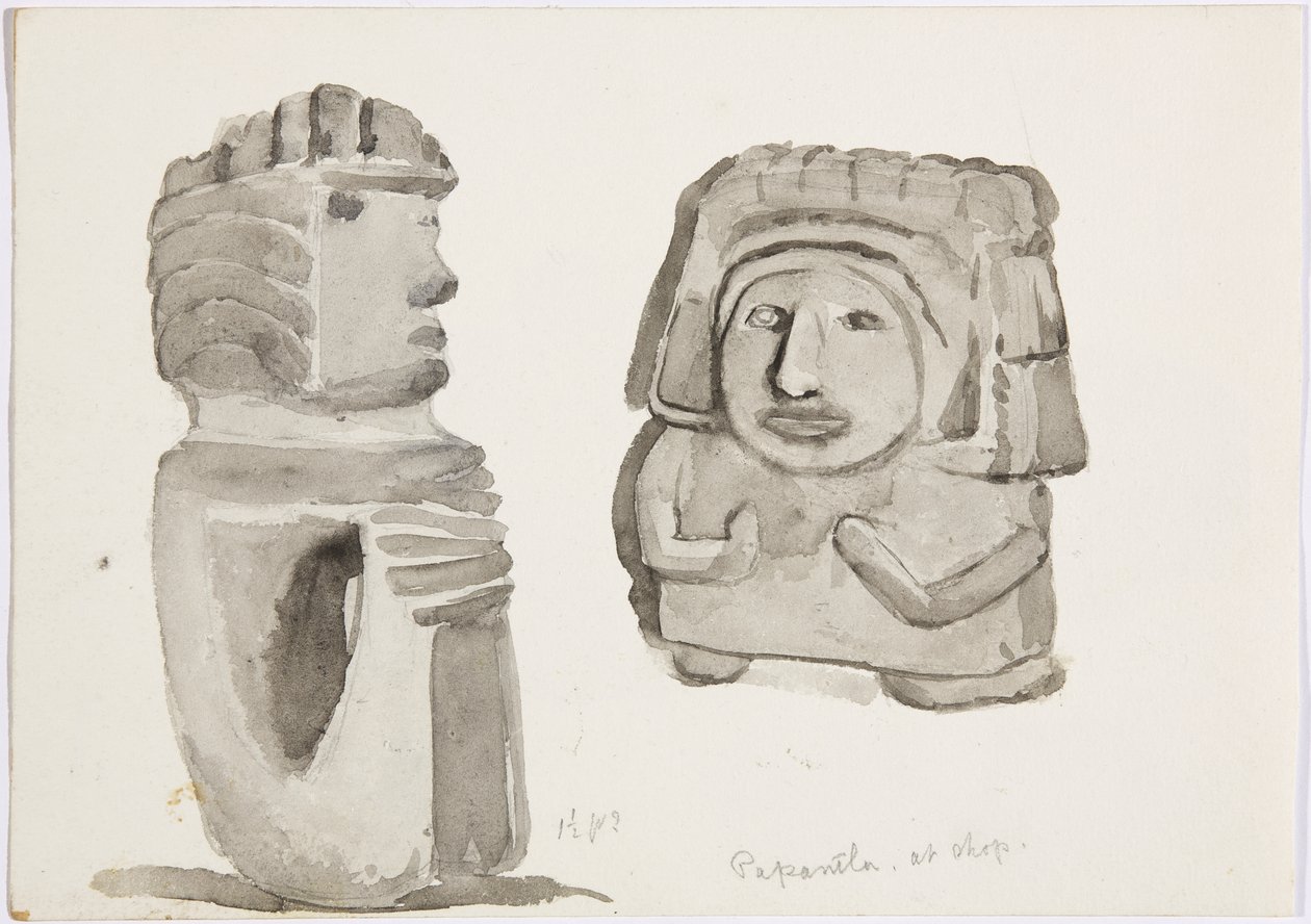 メキシコ、パパントラの石像（水彩画 作： アデラ・ブレトン