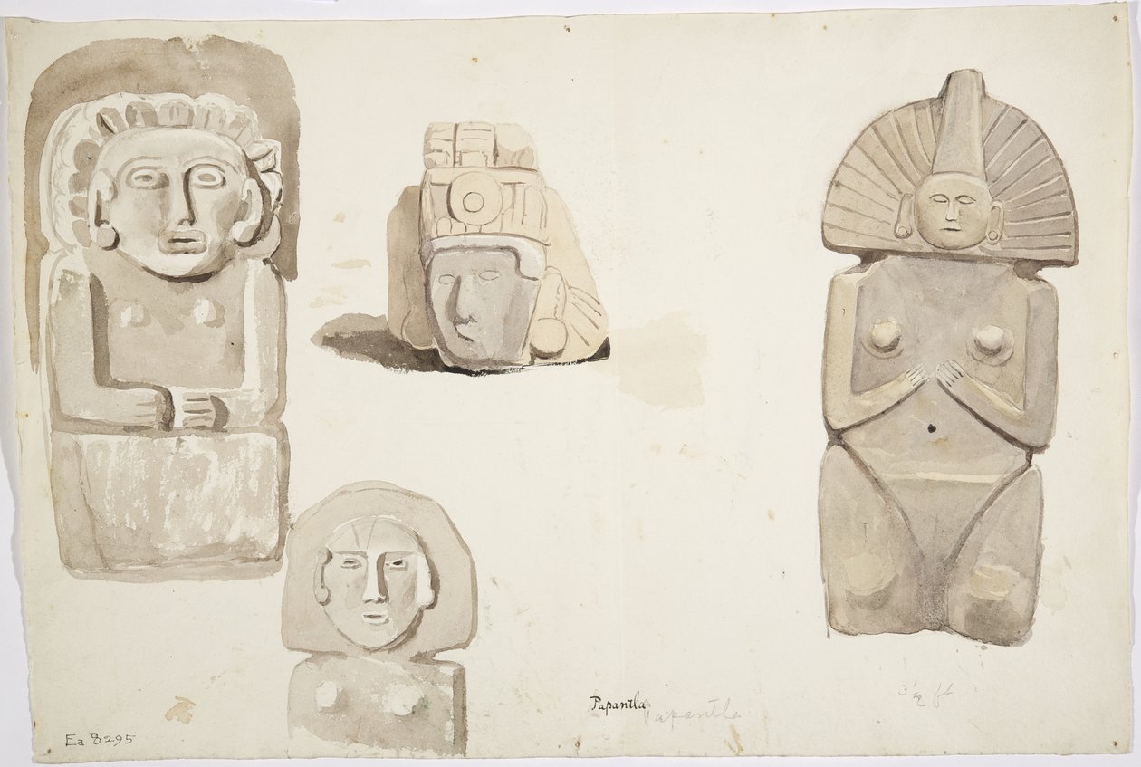 メキシコ・パパントラの石像（水彩画 作： アデラ・ブレトン