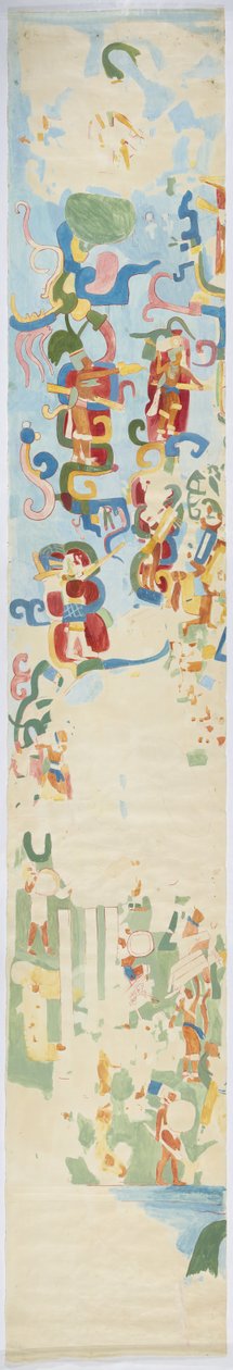壁画のトレース メキシコ、チチェン・イッツァ、ジャガーの上部神殿（モードレーの神殿A）、内室の北壁（水彩、ボディカラー、黒鉛 作： アデラ・ブレトン