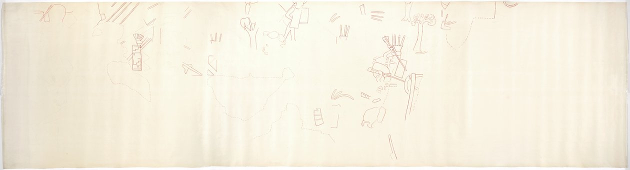メキシコ、チチェン・イッツァ「ジャガーの上の神殿」の東壁に描かれた壁画をトレースしたもの（赤インク、黒鉛 作： アデラ・ブレトン