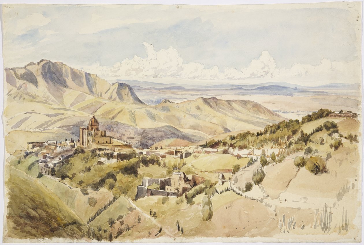 メキシコ、グアナフアト州、グアナフアト近郊の景色（水彩画 作： アデラ・ブレトン