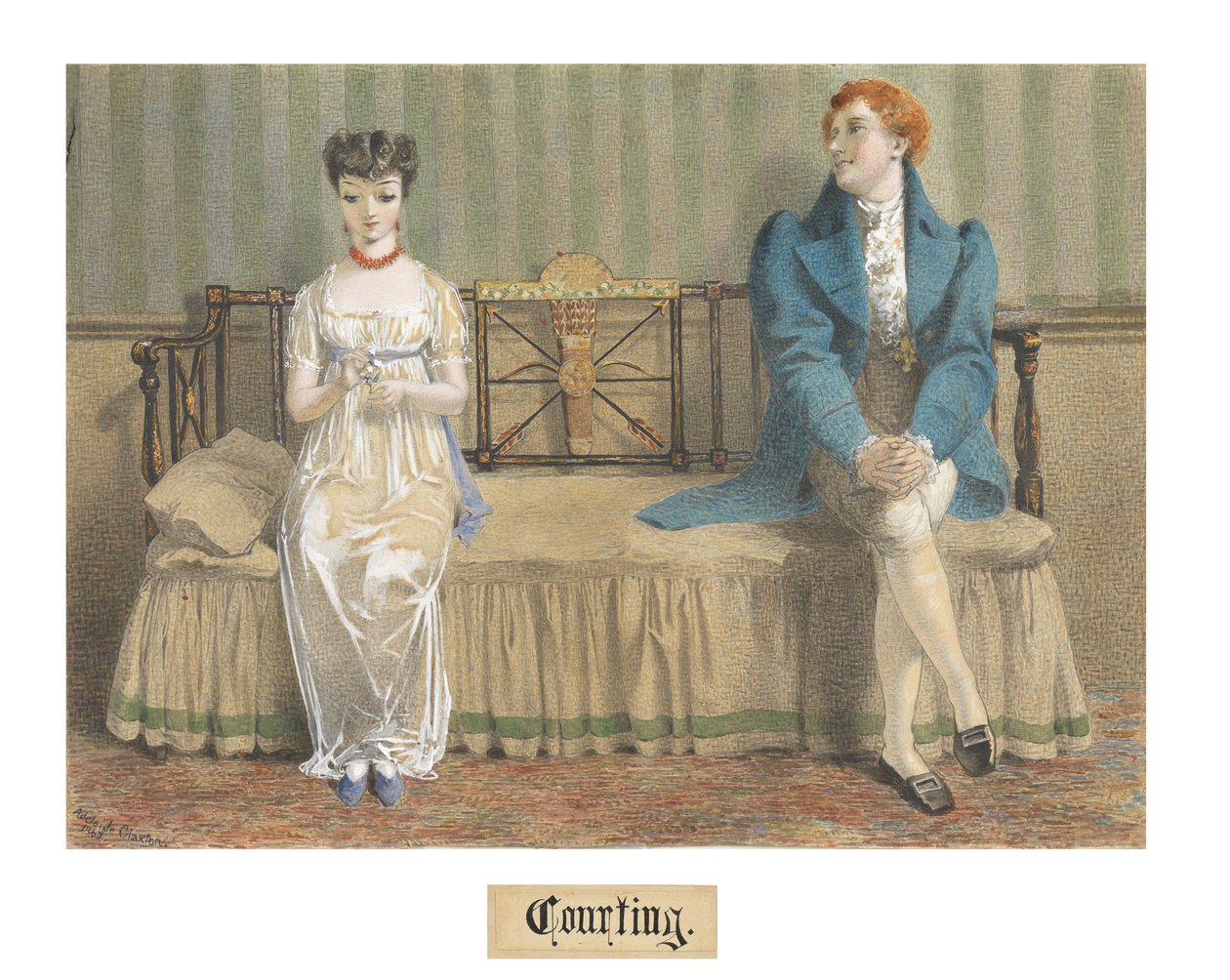 求愛、1868年（鉛筆と鉛筆の上のWCとボディカラー） 作： アデレード・クラクストン