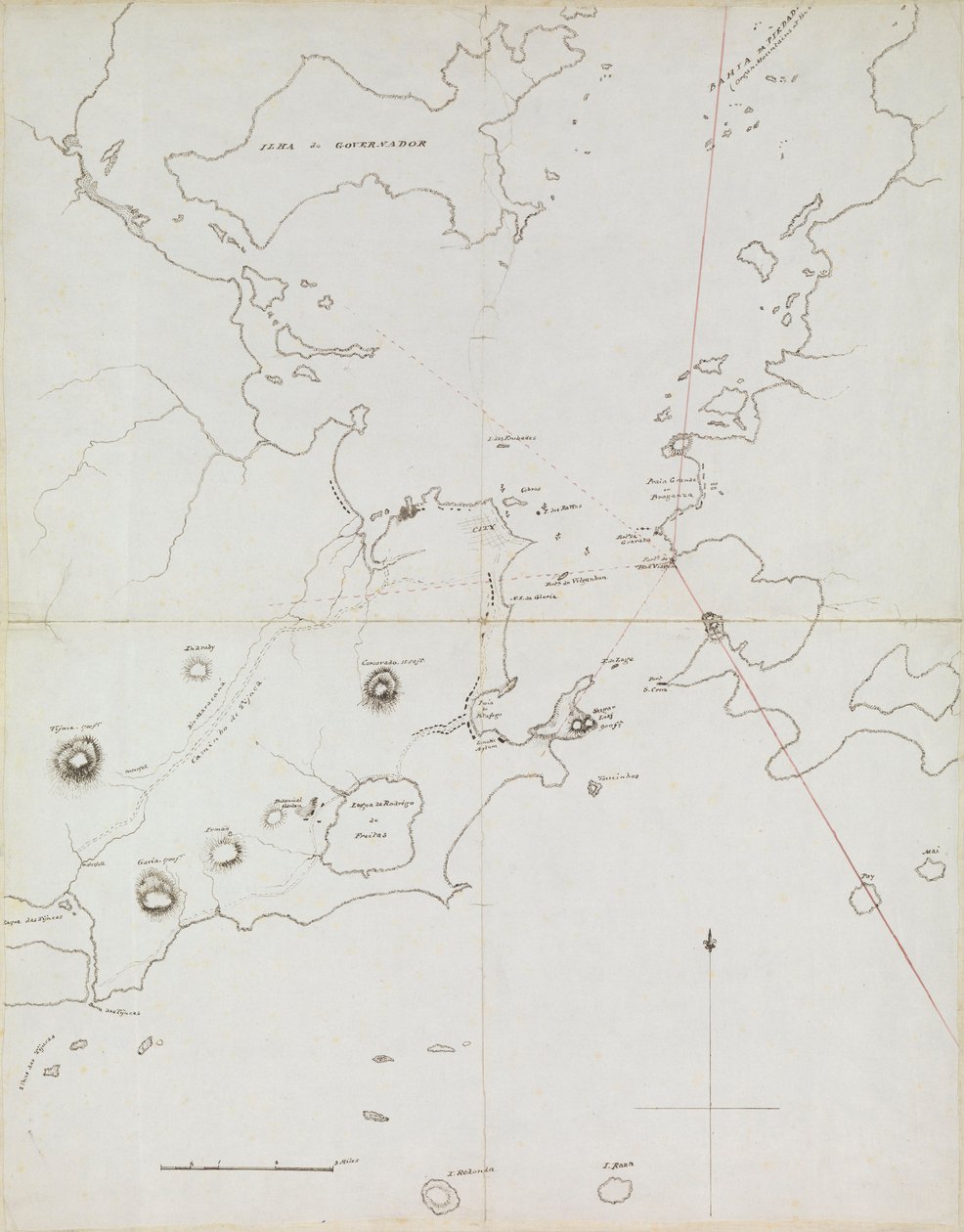 ブラジル、リオデジャネイロ港の海図、1849年頃（ペン、インク） 作： 提督サー・エドワード・ジェニーズ・ファンショー
