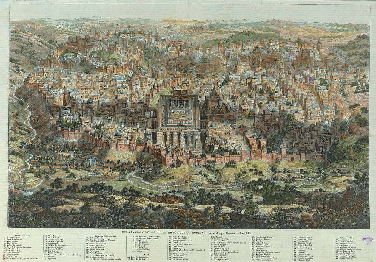 エルサレム地図1862年頃のエルサレムの歴史と現代の概観 作： アドルフ・エルツナー
