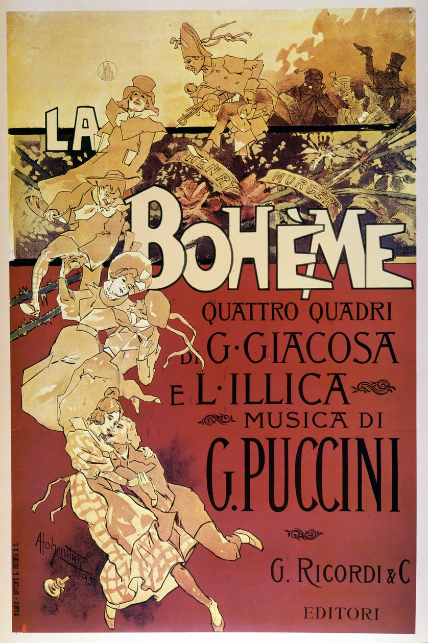 1896年2月1日にトリノのレジオ劇場で行われたプッチーニのオペラ「ラ・ボエーム」の初演に合わせて、アドルフ・ホーエンシュタインが作ったもの。 作： アドルフ・ホーヘンシュタイン