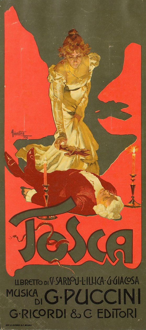 G. プッチーニによるオペラ トスカのポスター、1899 年。 作： アドルフ・ホーヘンシュタイン