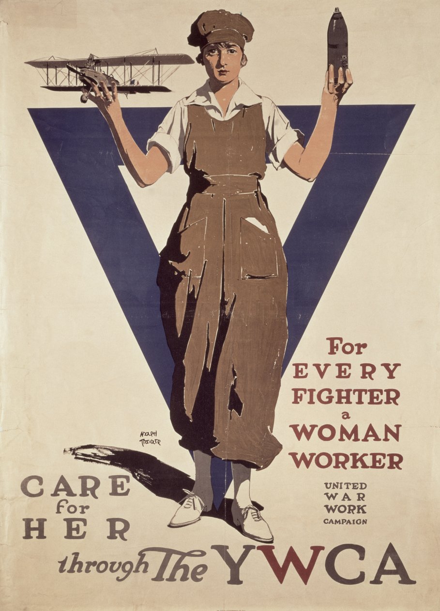 すべての戦闘機、女性労働者、第一次世界大戦YWCA宣伝ポスター 作： アドルフ・トライドラー