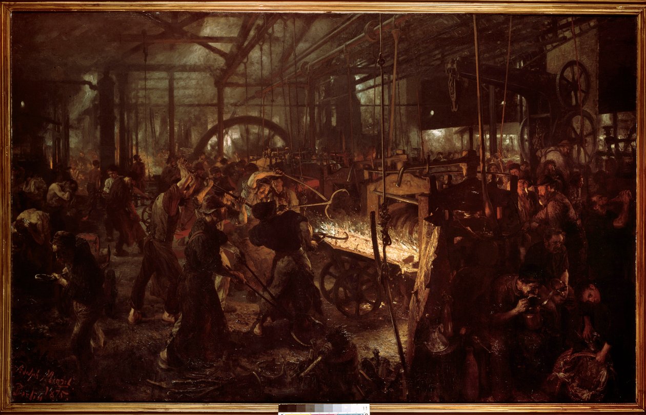 冶金学の話「アドルフ・メンツェル（1815-1905）の絵画「圧延機、鍛冶屋の仕事 作： アドルフ・メンゼル