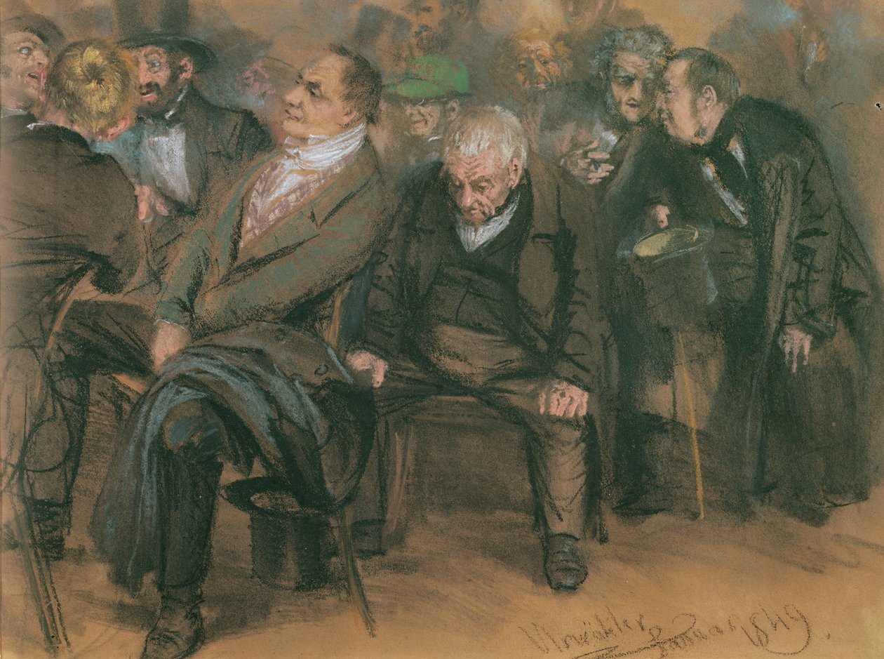1849年の公開会議におけるブルジョワドイツ人（紙にパステル） 作： アドルフ・メンゼル