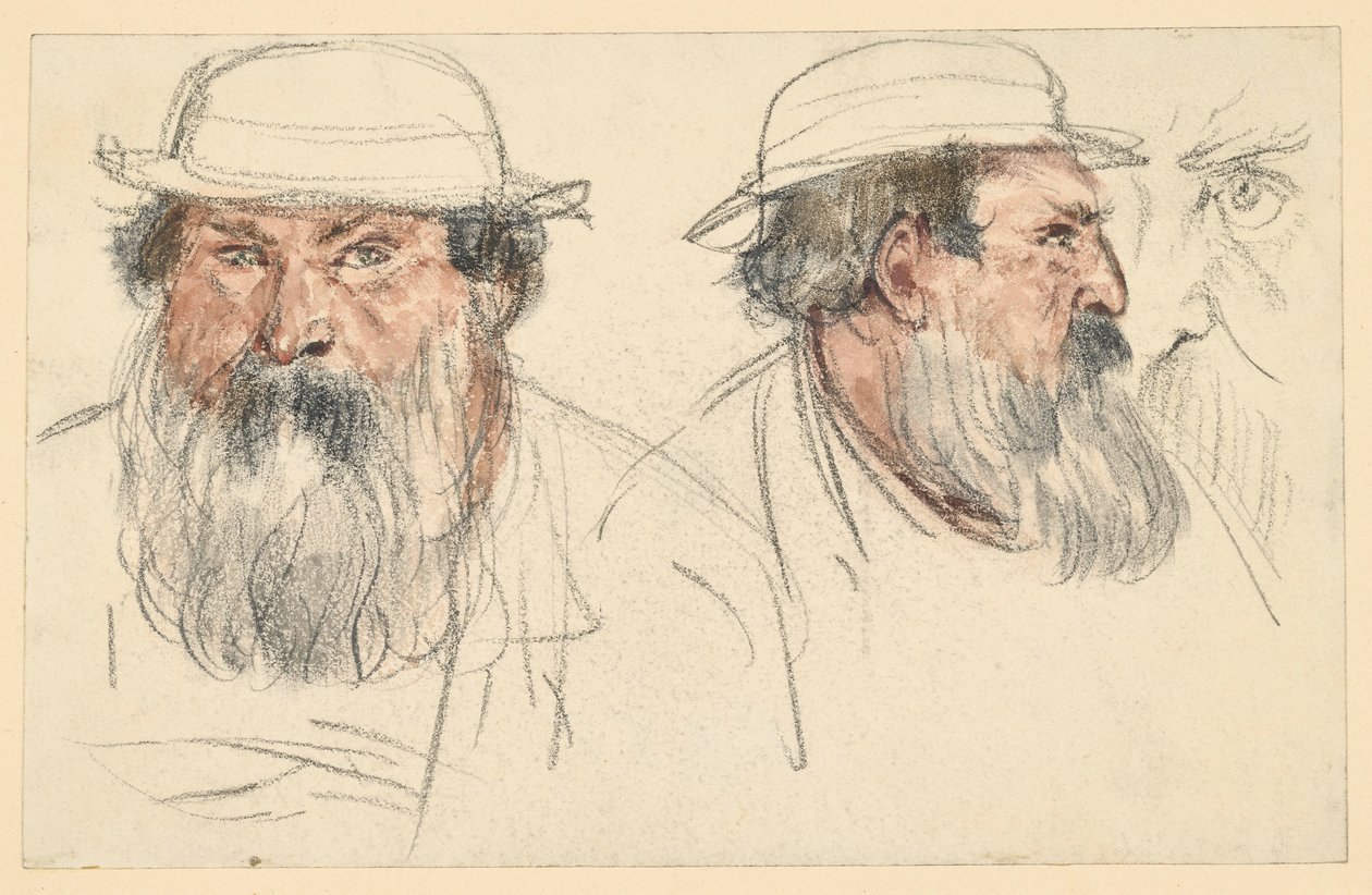 ひげを生やした男性の頭部を描いた2点の習作 作： アドルフ・メンゼル