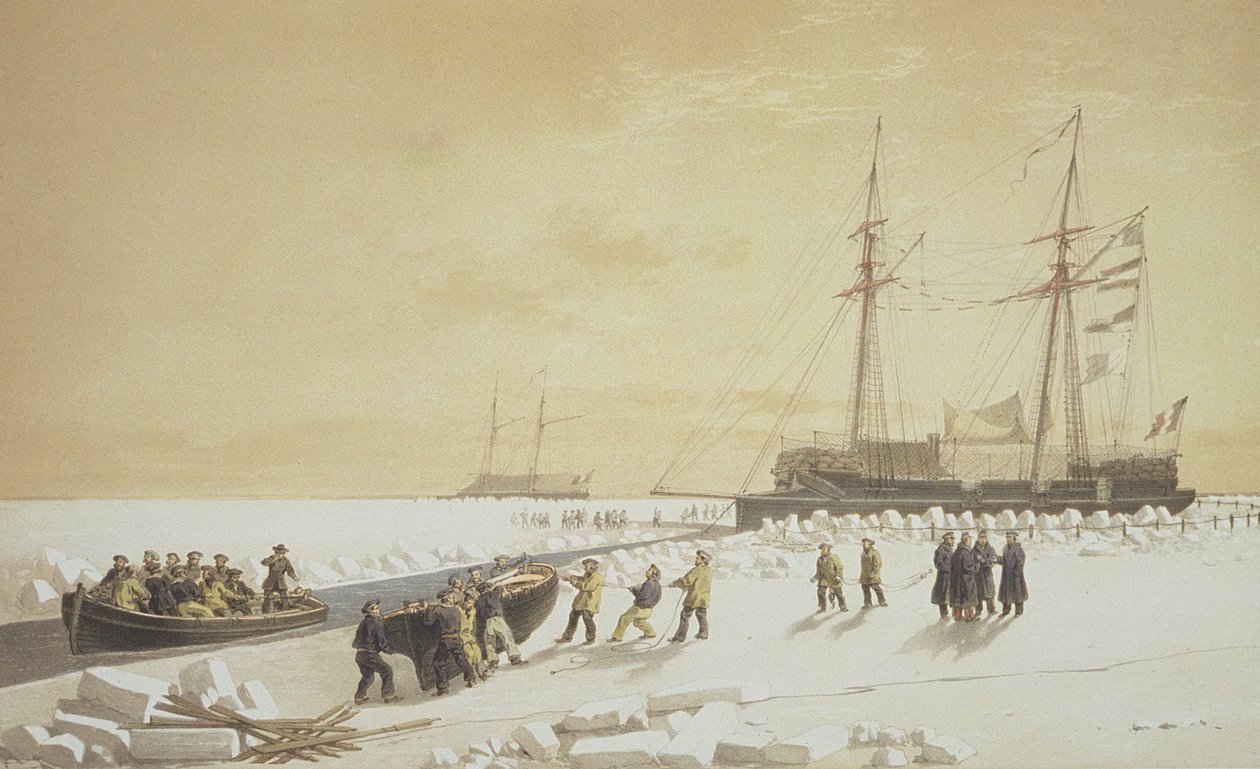 ユージーンシセリ（1813-90）によって彫刻された「Nos Souvenirs de Kil-Bouroun dans L&39;Hiver passe dans Le Liman du Dnieper、1855-56」からのラキャノンニエール計量アンカー 作： アドルフ・ジャン・バプティスト・バヨとアントワーヌ・レオン・モレル・ファティオ