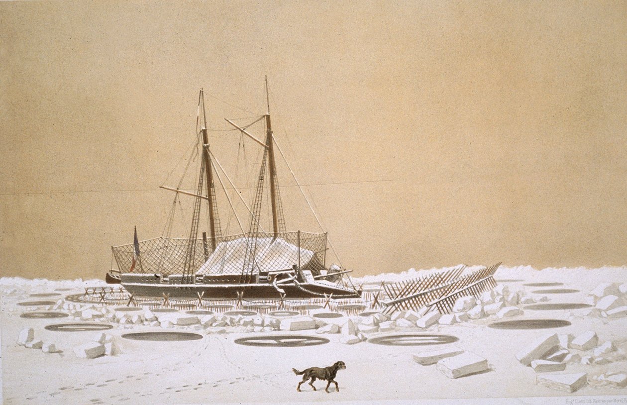ユージーンチセリ（1813-90）によって刻まれた「Nos Souvenirs de Kil-Bouroun pendant L&39;Hiver passe dans Le Liman du Dnieper、1855-56」から刻まれた氷に侵攻されたキルブローンのラフレッシュは、1860年頃に出版されました（参照 作： アドルフ・ジャン・バプティスト・バヨとアントワーヌ・レオン・モレル・ファティオ