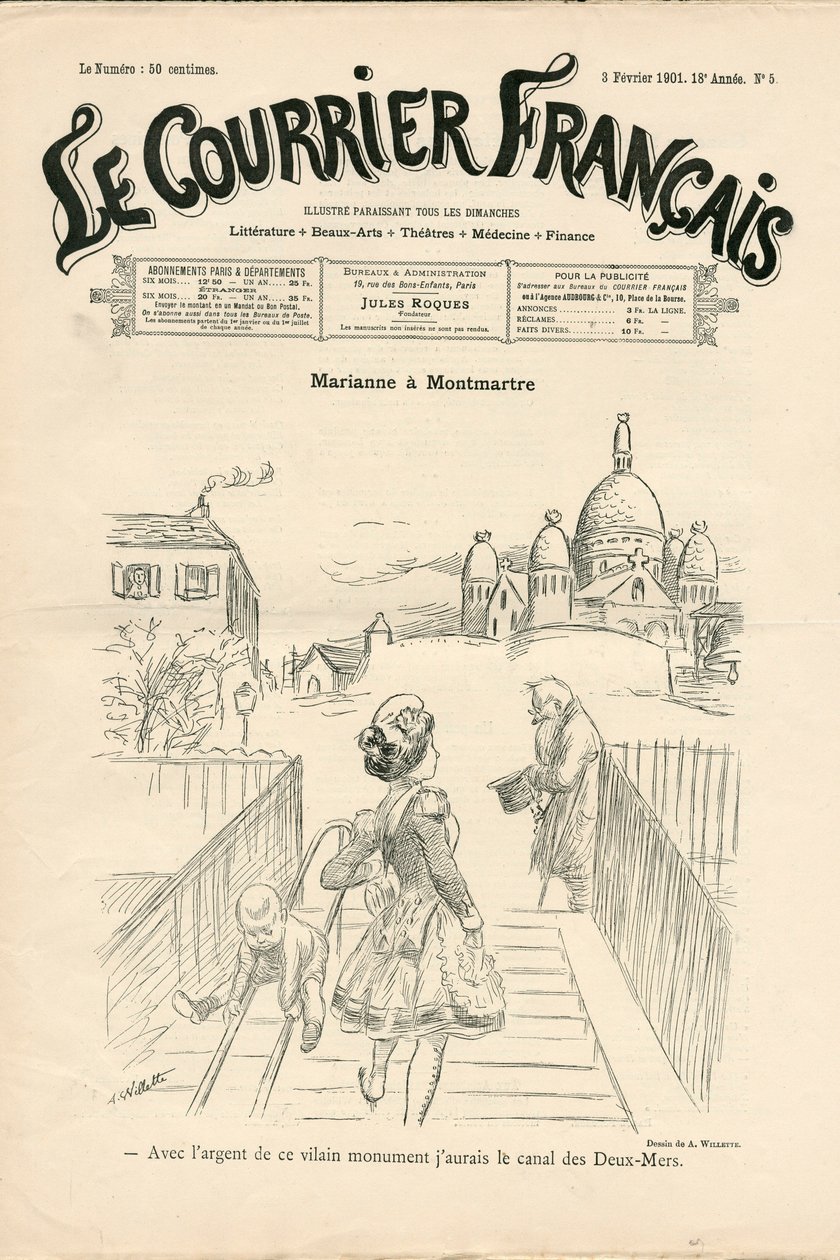 Le Courrier francais」第5号の表紙、Satirique en N & B 作： アドルフ・レオン・ウィレット