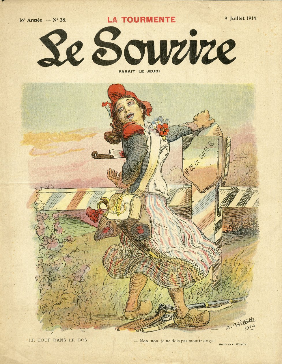 アドルフ・ディット・ウィレット（1857-1926）のイラストが『Le Smile』誌28号（09/07/14）の表紙に！ - Le coup dans le dos - ナショナリズム、フランス革命、14-18年の第一次大戦、国境 - マリアンヌ 作： アドルフ・レオン・ウィレット