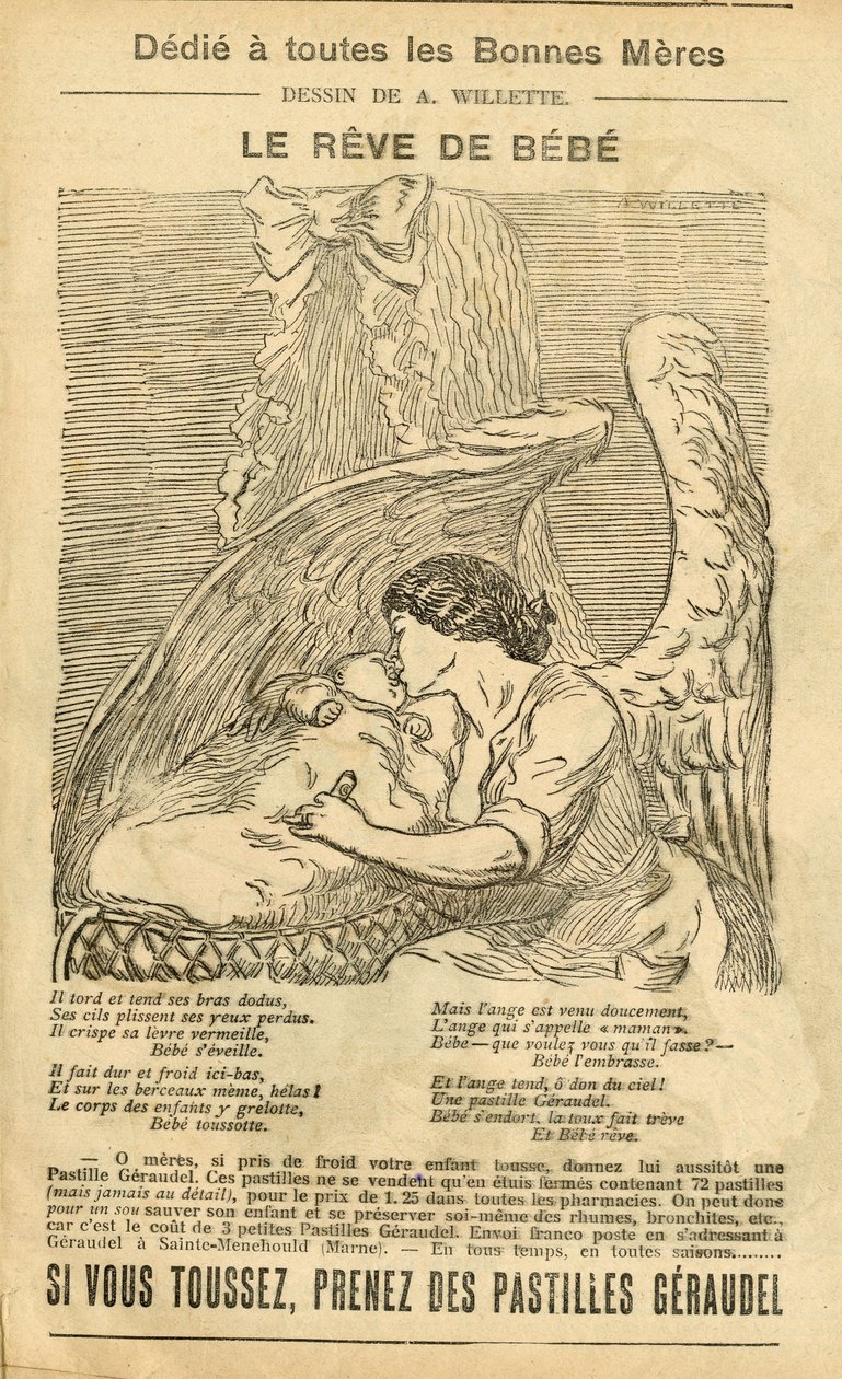 Le Pelerin, 22/12/07のAdolphe dit Willette (1857-1926)のイラスト - 赤ちゃんの夢 - Reclamation Publicity, Maternity - Angel 作： アドルフ・レオン・ウィレット