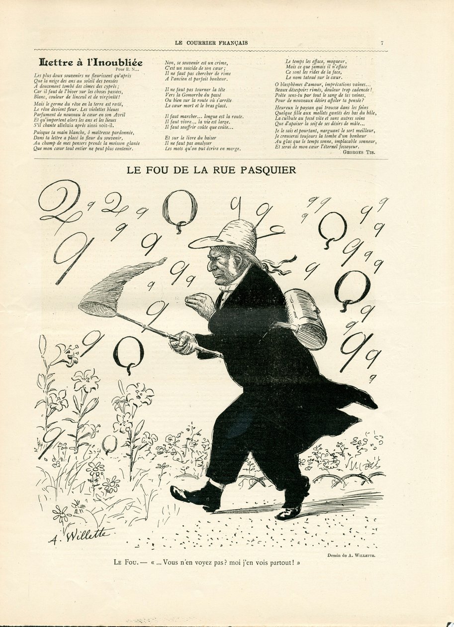 Le Courier francais」10号、モノクロの風刺画 作： アドルフ・レオン・ウィレット