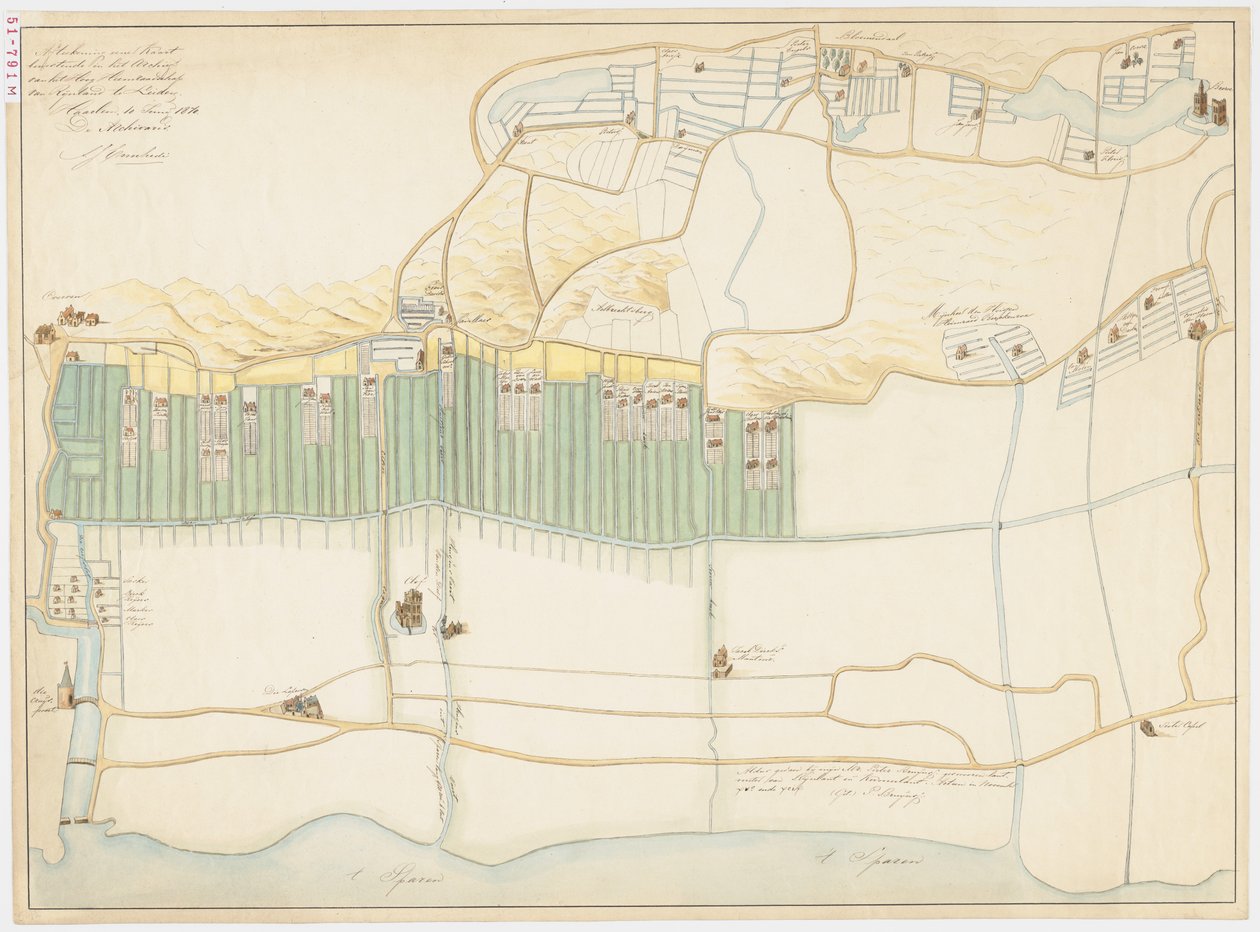 Bloemendaal近くの1599年のハーレム漂白場の1870年の地図のコピー 作： アドリアーンジャスタスエンシェデ