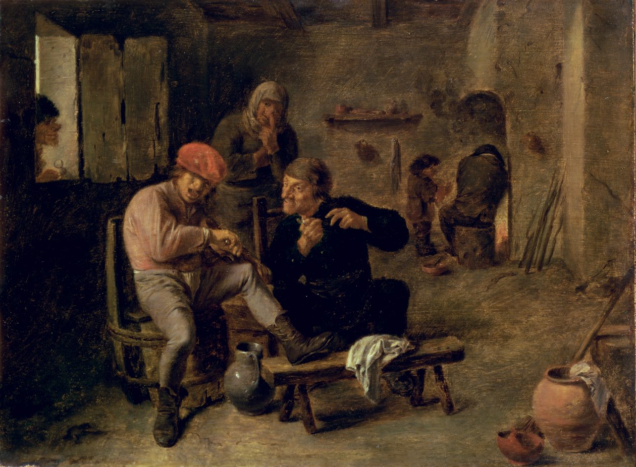 居酒屋シーン、または村フィドラー、1634年-8（パネル） 作： アドリアン・ブラウワー