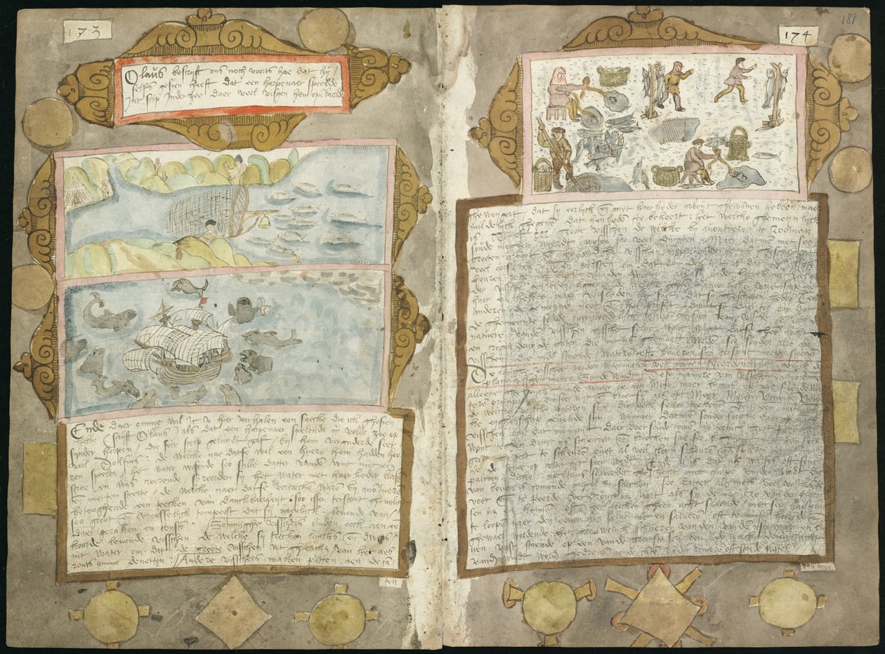 Adriaen CoenenのVisboeck-KB 78 E 54-Folio 180v（左）および181r（右） 作： アドリアーン・コーネン