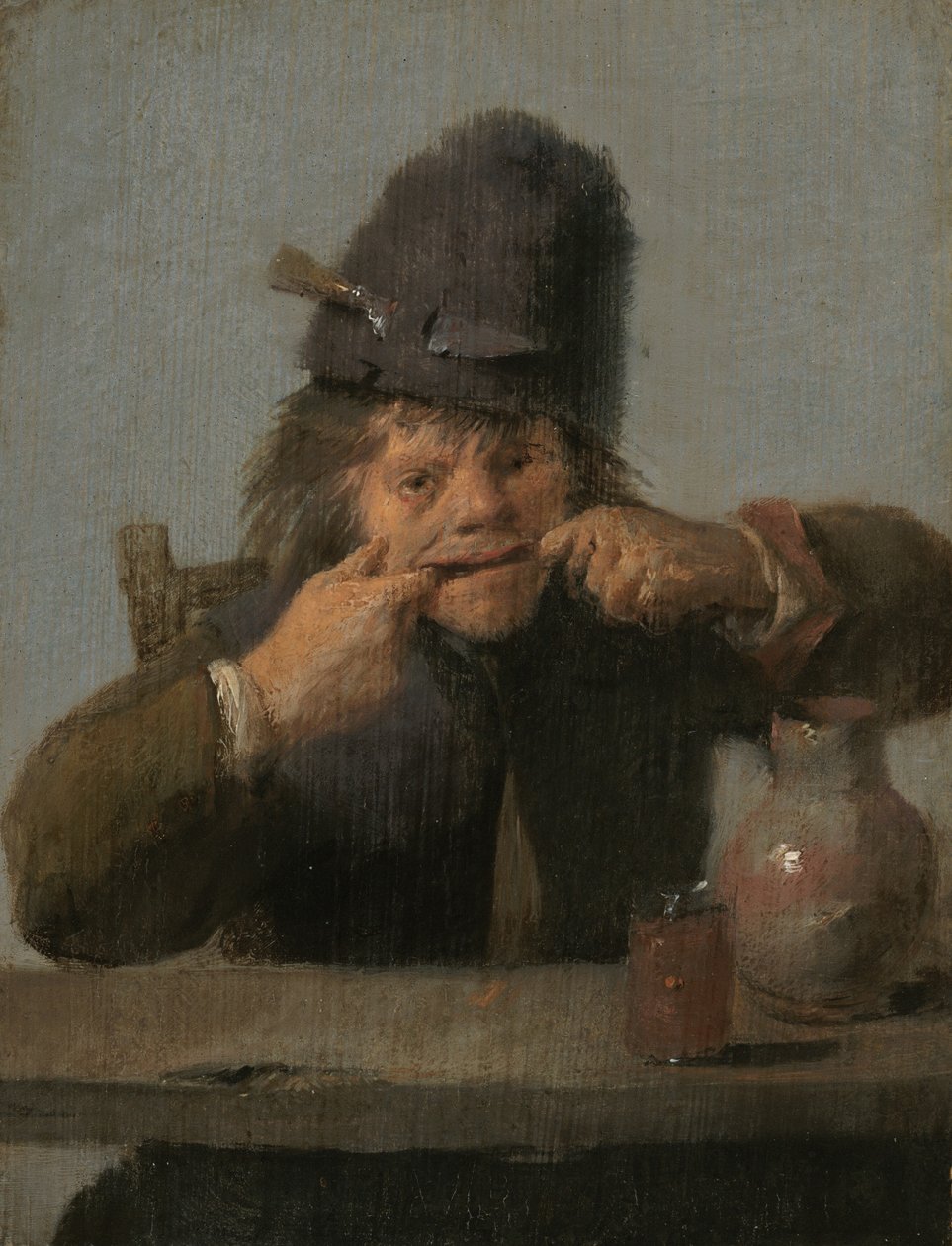 顔を作る若者、c。 16321635。 作： アドリアン・ブラウワー